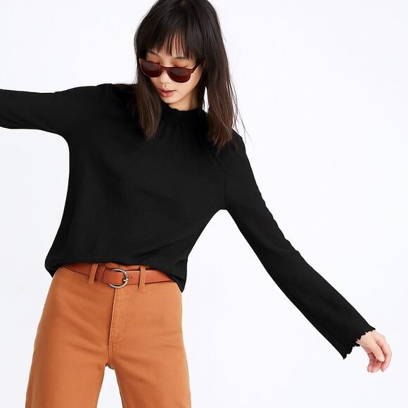 Madewell Textured & Thread Black Mock Neck Long Sleeve Top Size Small - Picture 1 of 8